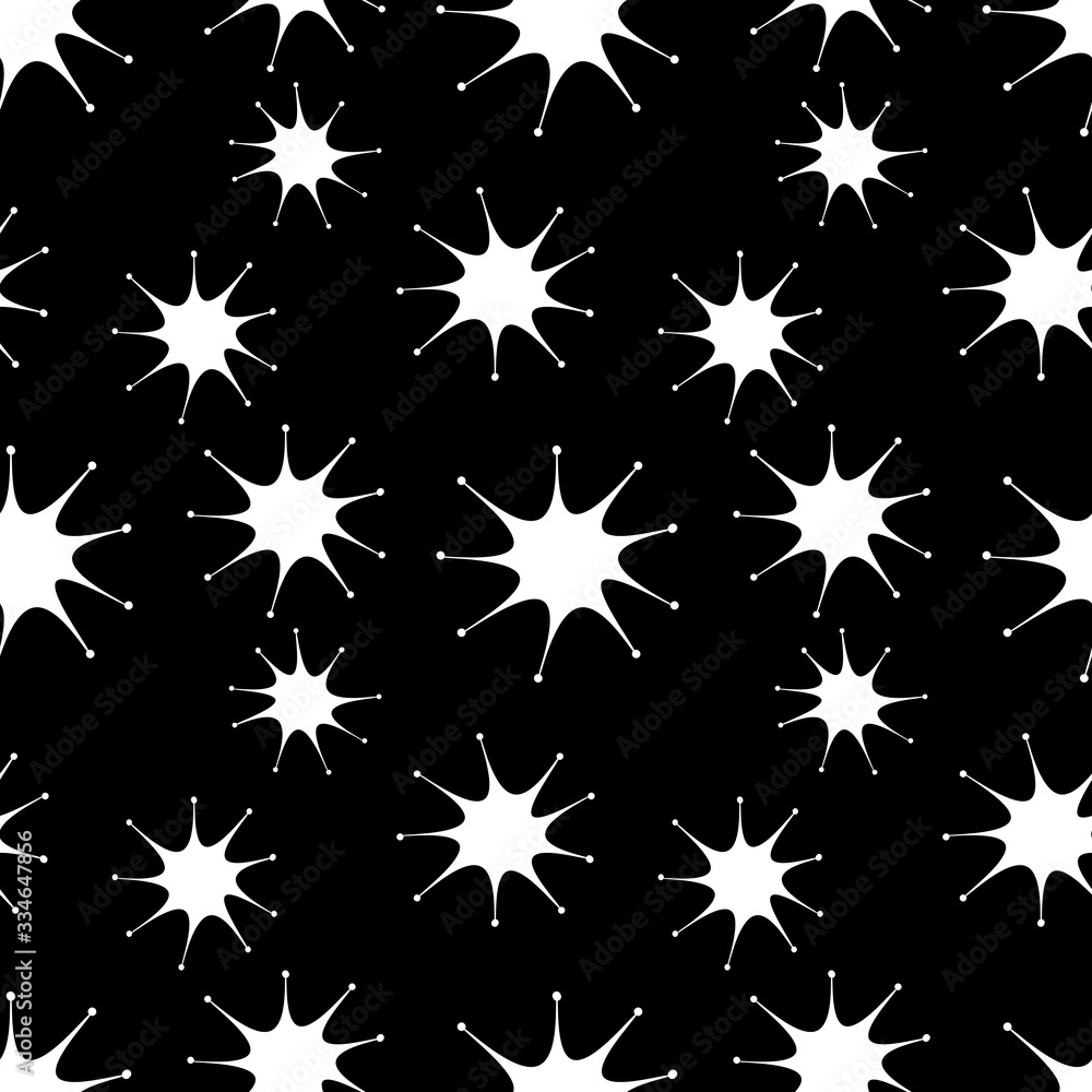 Vector seamless pattern of white hand-drawn virus shaped isolated on a black background Vector seamless pattern of white hand-drawn virus shaped isolated on a black background