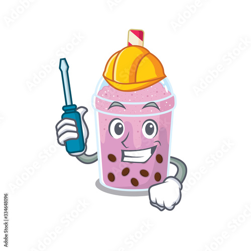 cartoon character of taro bubble tea worked as an automotive