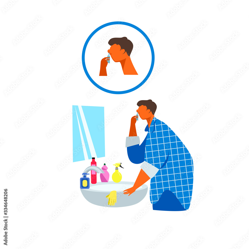 nose washing. prevention of virus infection. disinfection of the nasal mucosa. vector image nose washing. prevention of virus infection. disinfection of the nasal mucosa. vector image