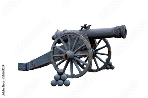 Canvas-taulu Ancient cannon with cores. Isolated image.
