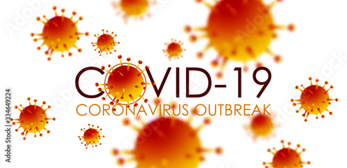 Design of a coronavirus outbreak with a viral cell in microscopic form. Vector illustration template on the topic of a dangerous SARS epidemic for an advertising banner or leaflet.