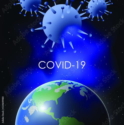 Design of a coronavirus outbreak with a viral cell in microscopic form. Vector illustration template on the topic of a dangerous SARS epidemic for an advertising banner or leaflet.