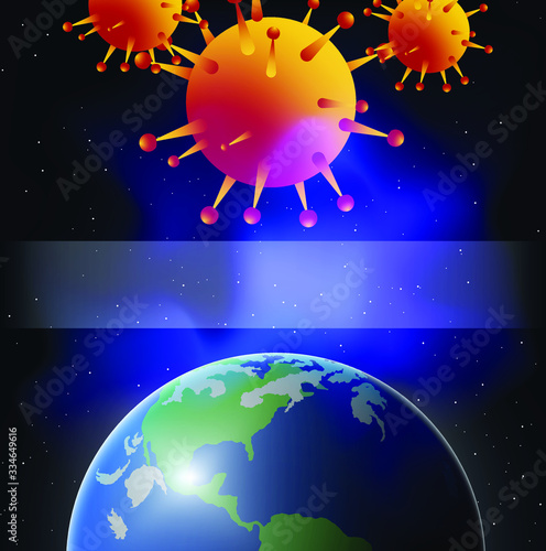 Design of a coronavirus outbreak with a viral cell in microscopic form. Vector illustration template on the topic of a dangerous SARS epidemic for an advertising banner or leaflet.