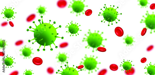 Design of a coronavirus outbreak with a viral cell in microscopic form. Vector illustration template on the topic of a dangerous SARS epidemic for an advertising banner or leaflet.