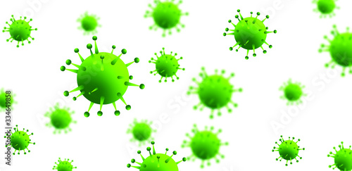 Design of a coronavirus outbreak with a viral cell in microscopic form. Vector illustration template on the topic of a dangerous SARS epidemic for an advertising banner or leaflet.