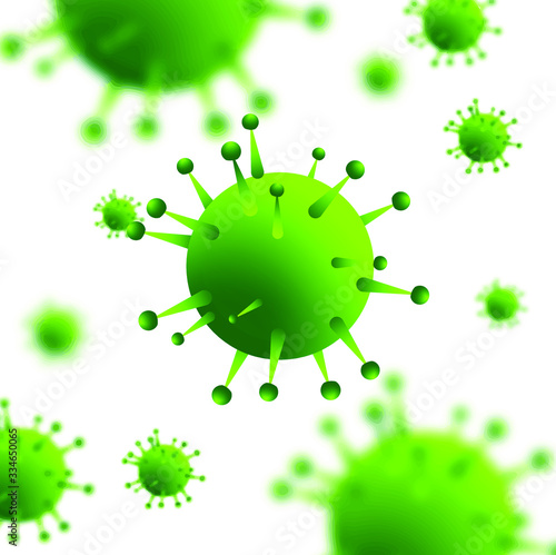 Design of a coronavirus outbreak with a viral cell in microscopic form. Vector illustration template on the topic of a dangerous SARS epidemic for an advertising banner or leaflet.