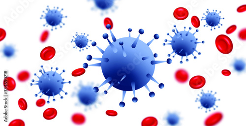 Design of a coronavirus outbreak with a viral cell in microscopic form. Vector illustration template on the topic of a dangerous SARS epidemic for an advertising banner or leaflet.