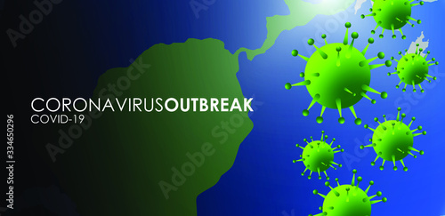 Design of a coronavirus outbreak with a viral cell in microscopic form. Vector illustration template on the topic of a dangerous SARS epidemic for an advertising banner or leaflet.
