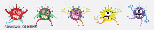 Illustration vector graphic of cute bacteria character running set collection. Vector cartoon illustration of a virus, bacteria. Simple vector illustration EPS10 isolated on white background.