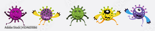 Illustration vector graphic of cute bacteria character running set collection. Vector cartoon illustration of a virus, bacteria. Simple vector illustration EPS10 isolated on white background.
