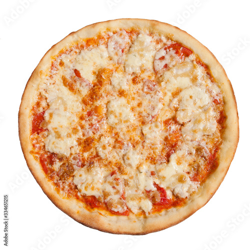 pizza with cheese and tomatoes on white background