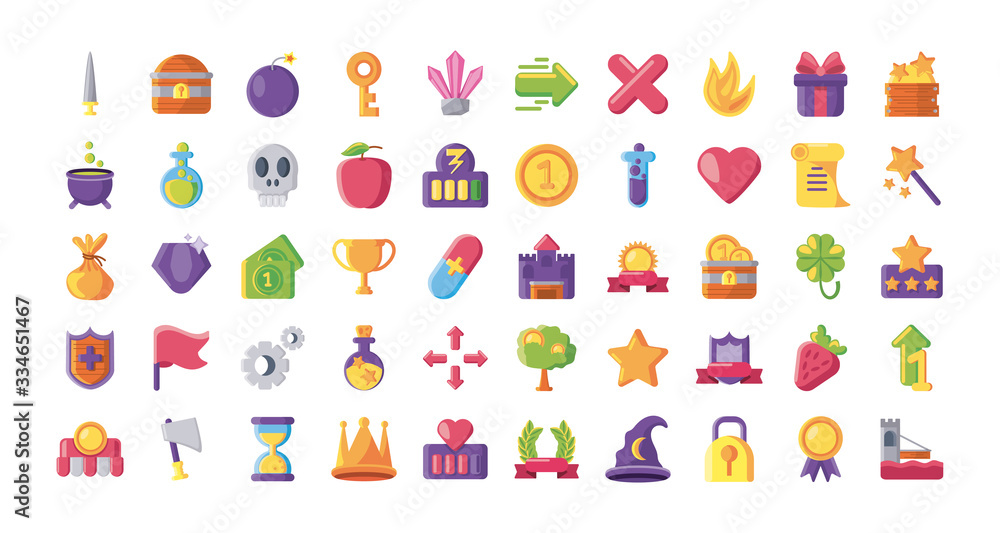 set of icons video game on white background set of icons video game on white background