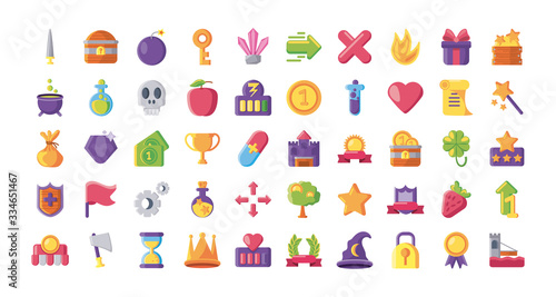 set of icons video game on white background