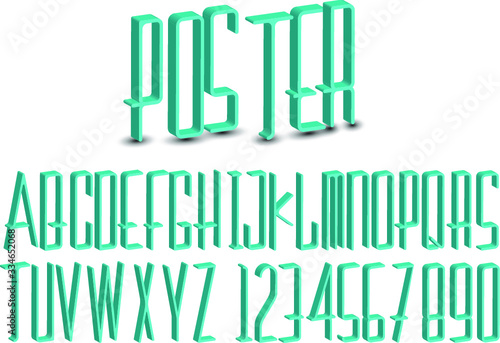 3D condensed Contemporary designer font set in vector format