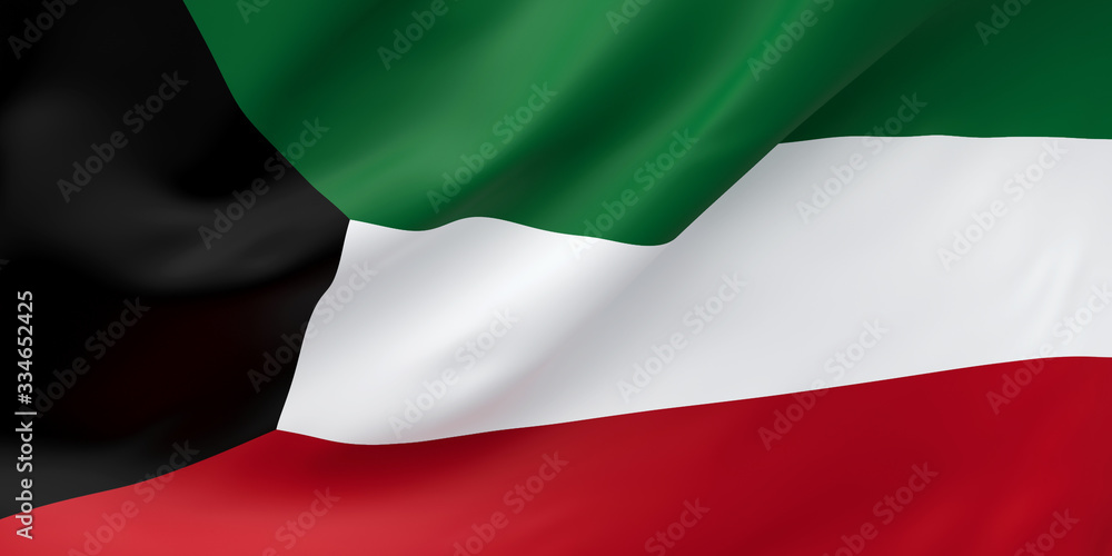 National Fabric Wave Closeup Flag of Kuwait