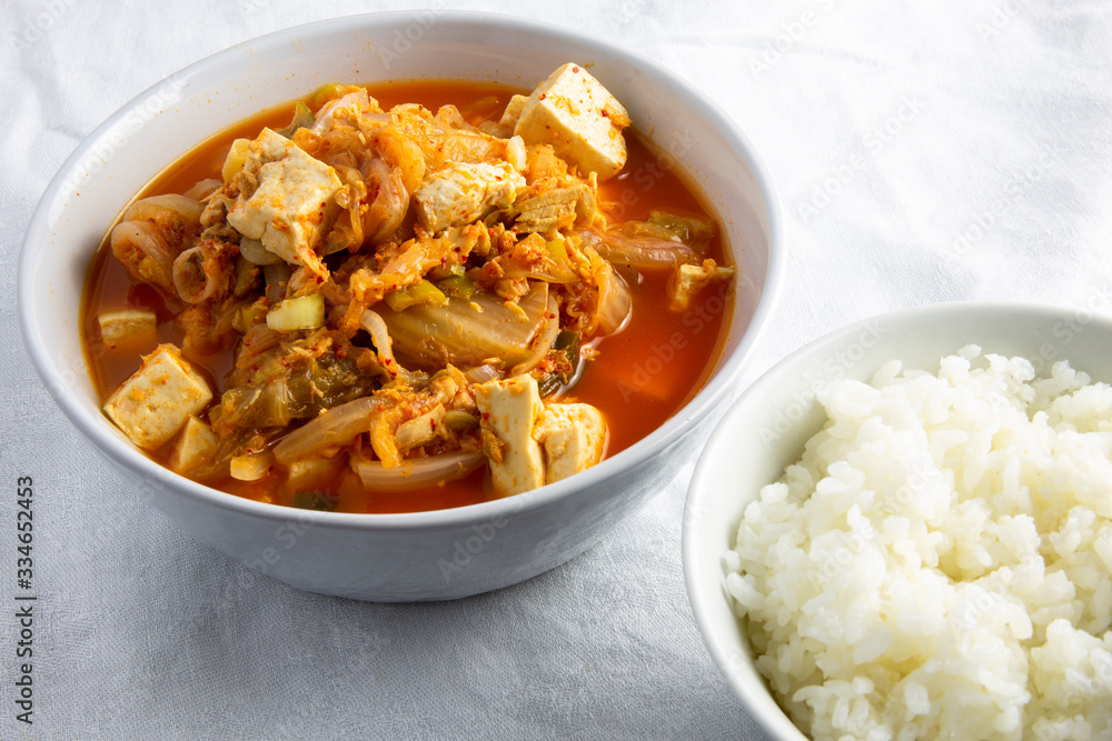 Korean stew with fermented kimchi and Tuna called Chamchi Kimchi Jjigae Korean stew with fermented kimchi and Tuna called Chamchi Kimchi Jjigae