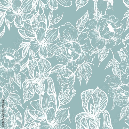 Seamless pattern with white colors on a blue blue background