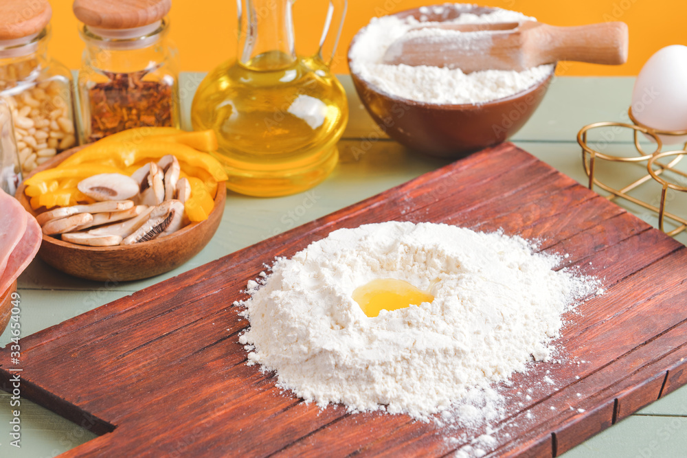Ingredients for tasty pizza on table Ingredients for tasty pizza on table