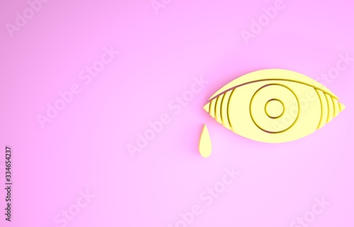 Yellow Reddish eye due to viral, bacterial or allergic conjunctivitis icon isolated on pink background. Minimalism concept. 3d illustration 3D render photo