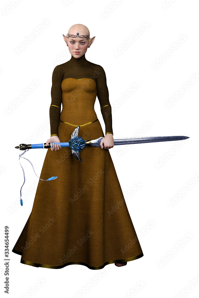Elven Fantasy Caucasian Woman in Dress on Isolated White Background, 3D illustration, 3D Rendering Elven Fantasy Caucasian Woman in Dress on Isolated White Background, 3D illustration, 3D Rendering
