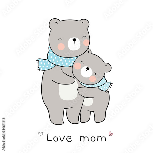 Draw mom bear and baby hug with love For mother'day.