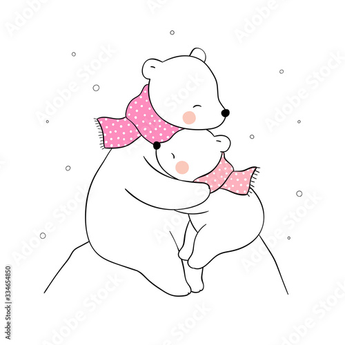 Draw mom polar bear and baby hug with love For mother'day.