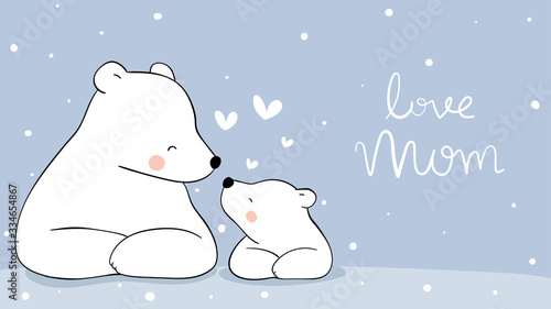 Draw mom polar bear and baby in snow For mother'day.