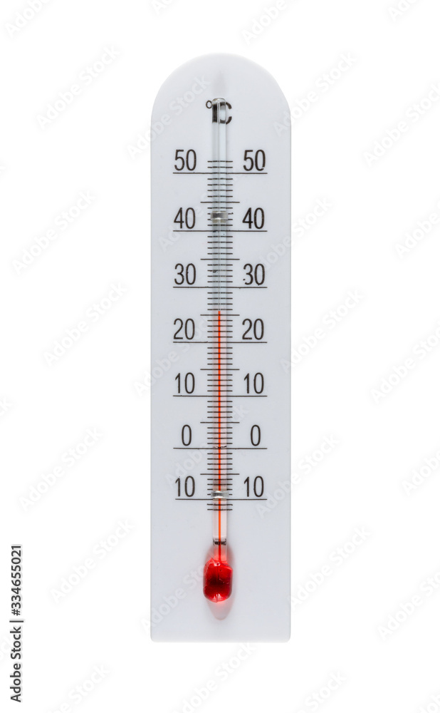 Meteorology thermometer isolated on white background. 25 degrees.