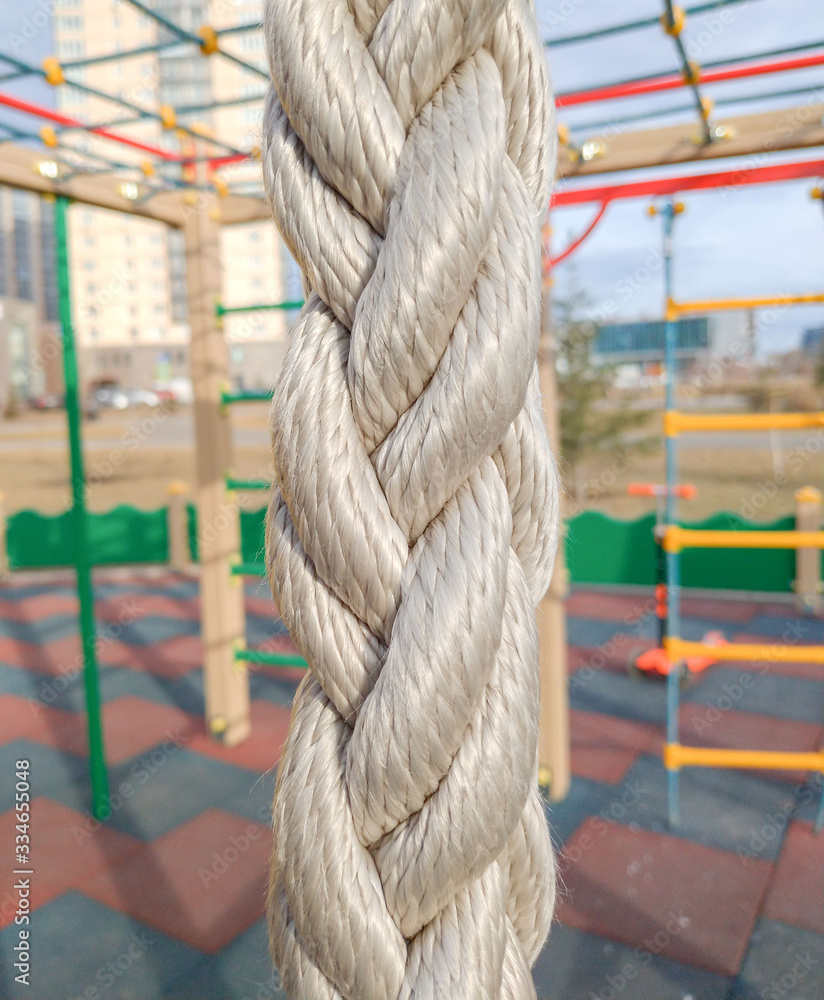 Very thick nylon rope close-up. Playground equipment
