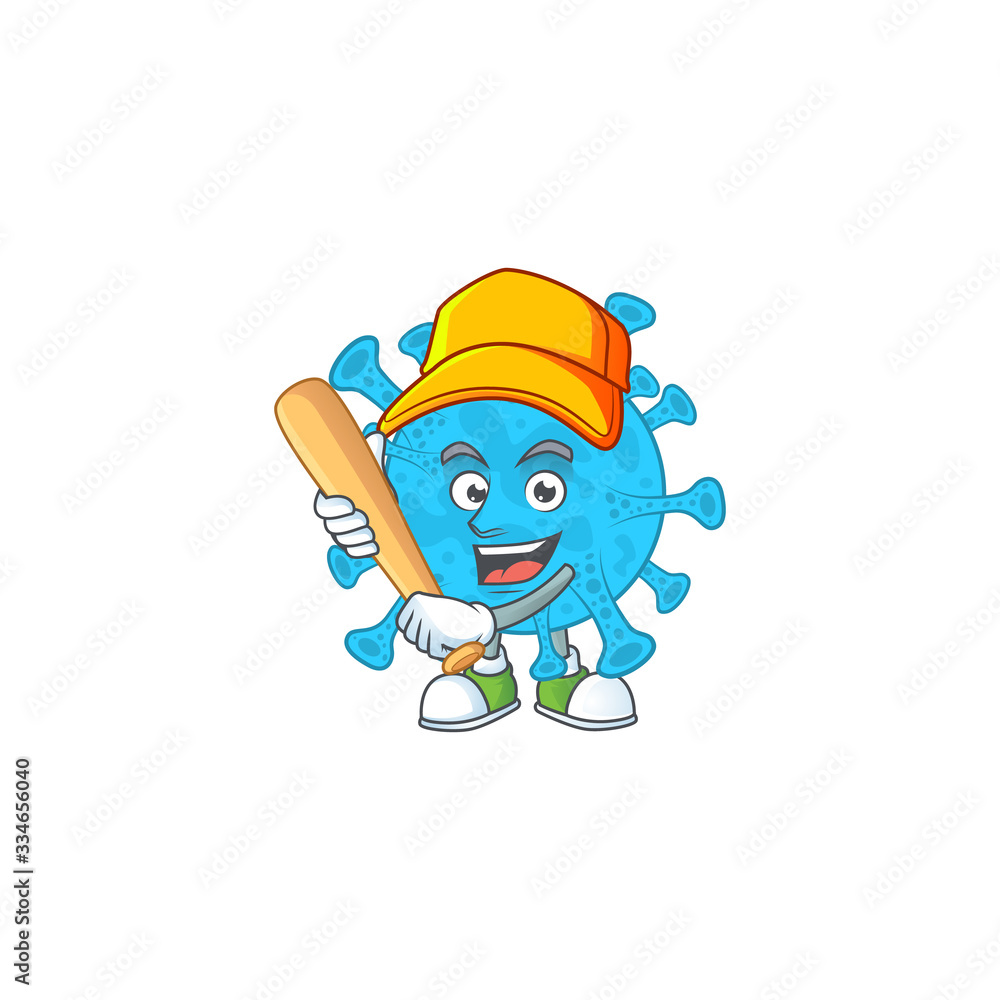 Coronavirus backteria cartoon design concept of hold baseball stick Coronavirus backteria cartoon design concept of hold baseball stick