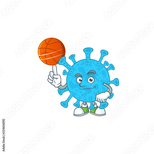 An athletic coronavirus backteria cartoon design style playing basketball photo