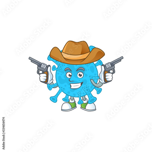 A cowboy cartoon character of coronavirus backteria holding guns