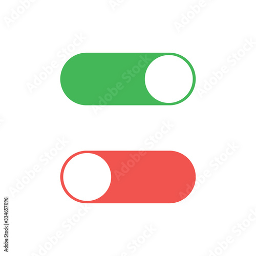 Switch on or off. Toggle to enable or disable. Switcher on device to control mode. Sliding element. Dark and day mode. Vector EPS 10