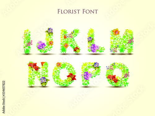 Florist realistic designer font set in vector format