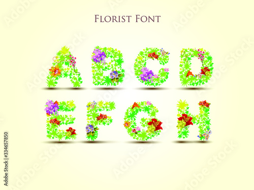 Florist realistic designer font set in vector format