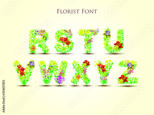 Florist realistic designer font set in vector format