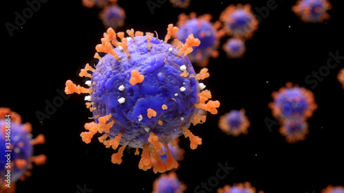 COVID-19. Human virus under the microscope. Coronavirus. 3d render illustration