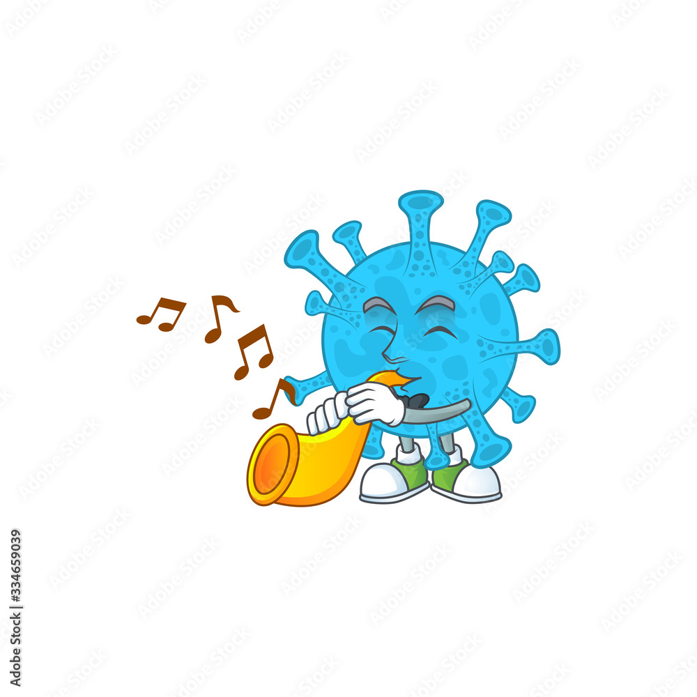 Fototapeta premium A brilliant musician of coronavirus backteria cartoon character playing a trumpet