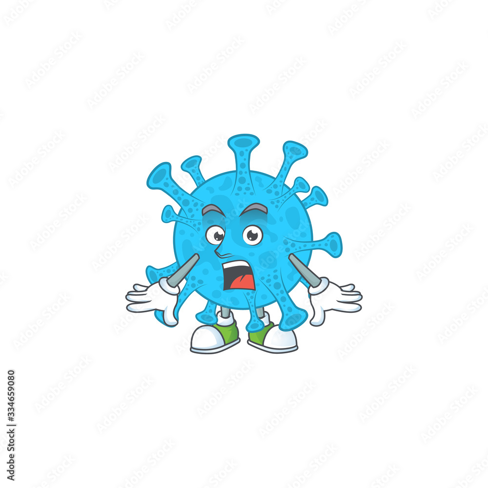 A cartoon design of coronavirus backteria showing an amazed gesture