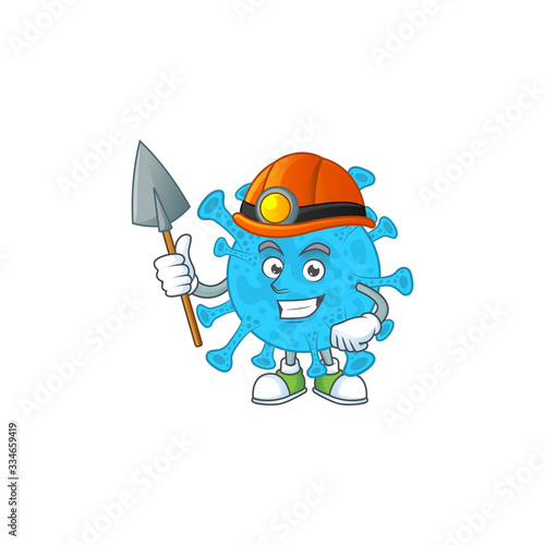 cartoon character design of coronavirus backteria work as a miner photo