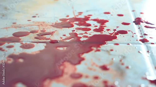 closeup. blood drips to the floor. a pool of blood on the floor