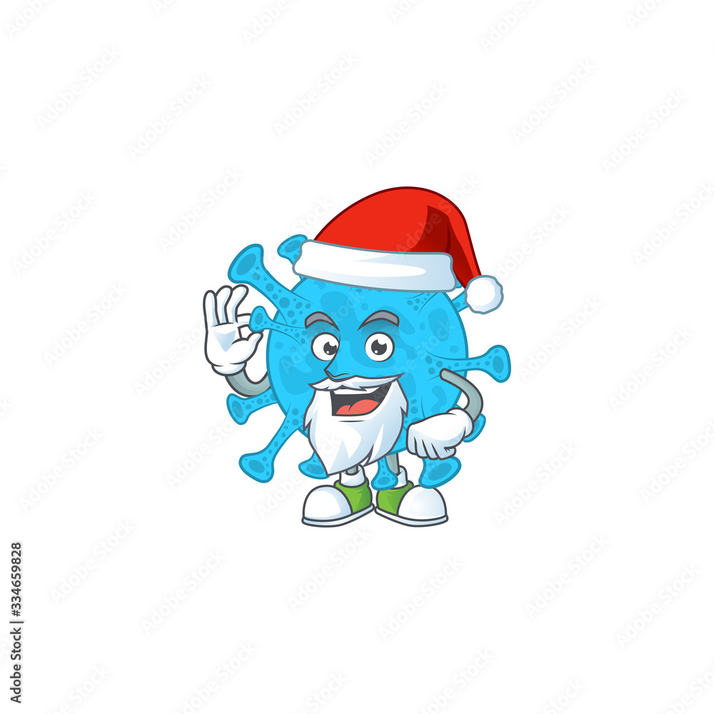 Friendly coronavirus backteria Santa cartoon character design with ok finger