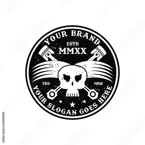 automotive skull and piston badge vector logo design