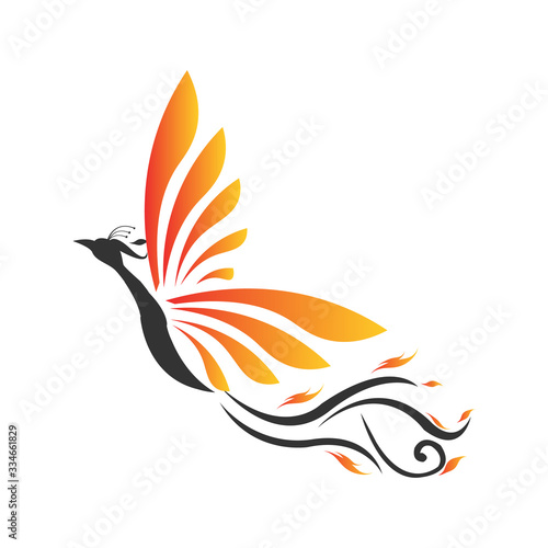 flying high fire bird phoenix logo design vector illustrations graphic