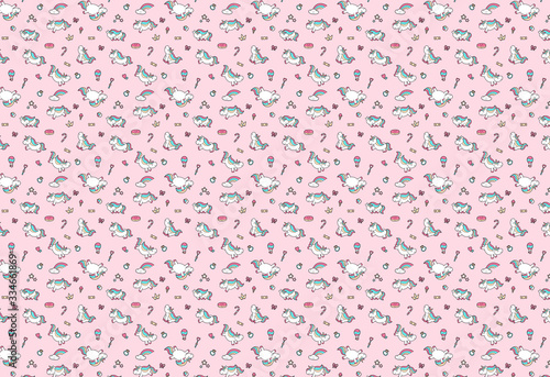Cute unicorn pattern on pink background.