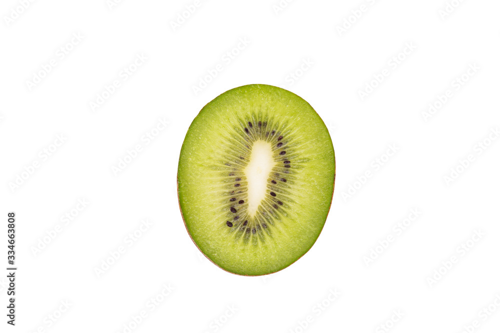 Single cross section of kiwi. Isolated on white background. Single cross section of kiwi. Isolated on white background.