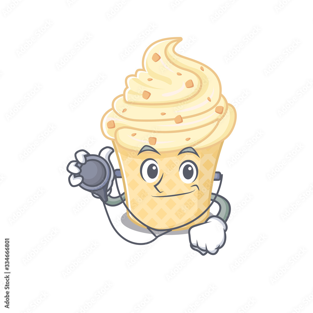 Vanilla ice cream in doctor cartoon character with tools Vanilla ice cream in doctor cartoon character with tools