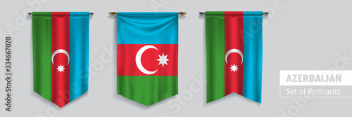 Set of Azerbaijan waving pennants on isolated background vector illustration photo