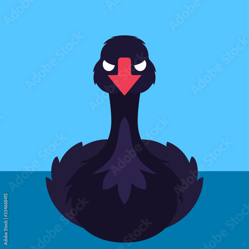 Vector cartoon black swan unexpected crisis situation, bird logo