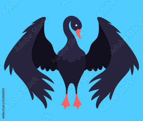 Vector cartoon black swan unexpected crisis situation, bird logo